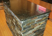 Finished Kitchen Island after Granite and Slate Tile Installation